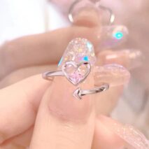 Chic Pink Crystal Devil Heart Ring - ArtGalleryZen