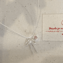 Chic Pink Crystal Heart Bowknot Pendant Necklace - ArtGalleryZen