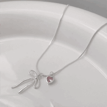 Chic Pink Crystal Heart Bowknot Pendant Necklace - ArtGalleryZen