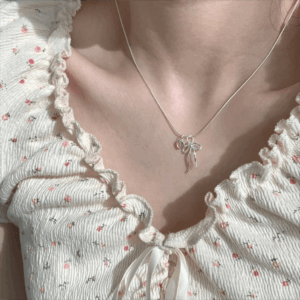 Chic Pink Crystal Heart Bowknot Pendant Necklace - ArtGalleryZen