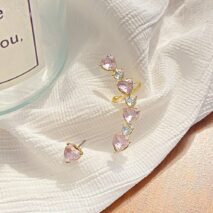 Chic Pink Crystal Heart Ear Wrap Stud Earrings - ArtGalleryZen