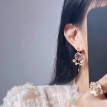 Chic Pink Crystal Rose Earrings - ArtGalleryZen