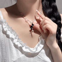 Chic Pink Heart Star Kitty Pendant Necklace - ArtGalleryZen