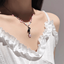Chic Pink Heart Star Kitty Pendant Necklace - ArtGalleryZen