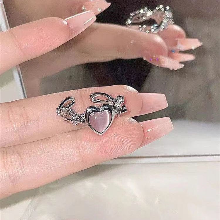 Chic Pink Opal Heart Ring - ArtGalleryZen