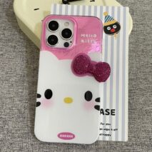 Chic Pink Rhinestone Bowknot Hello Kitty Phone Case - ArtGalleryZen