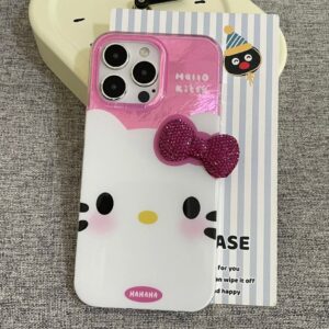 Chic Pink Rhinestone Bowknot Hello Kitty Phone Case - ArtGalleryZen
