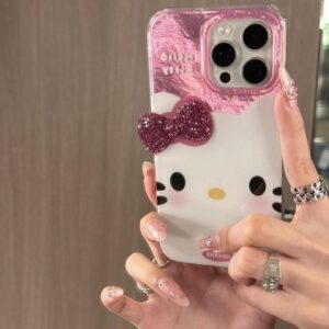 Chic Pink Rhinestone Bowknot Hello Kitty Phone Case - ArtGalleryZen
