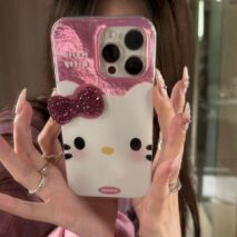 Chic Pink Rhinestone Bowknot Hello Kitty Phone Case - ArtGalleryZen