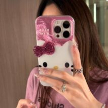 Chic Pink Rhinestone Bowknot Hello Kitty Phone Case - ArtGalleryZen