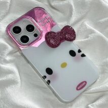 Chic Pink Rhinestone Bowknot Hello Kitty Phone Case - ArtGalleryZen