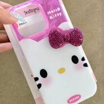 Chic Pink Rhinestone Bowknot Hello Kitty Phone Case - ArtGalleryZen