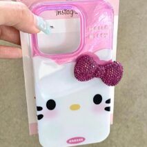 Chic Pink Rhinestone Bowknot Hello Kitty Phone Case - ArtGalleryZen