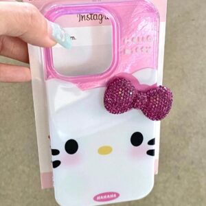 Chic Pink Rhinestone Bowknot Hello Kitty Phone Case - ArtGalleryZen