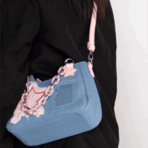 Chic Pink Star Acrylic Chain Denim Shoulder Crossbody Bag - ArtGalleryZen
