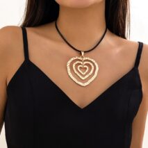 Chic PU Leather Triple Heart Pendant Necklace - ArtGalleryZen