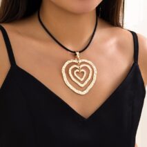 Chic PU Leather Triple Heart Pendant Necklace - ArtGalleryZen