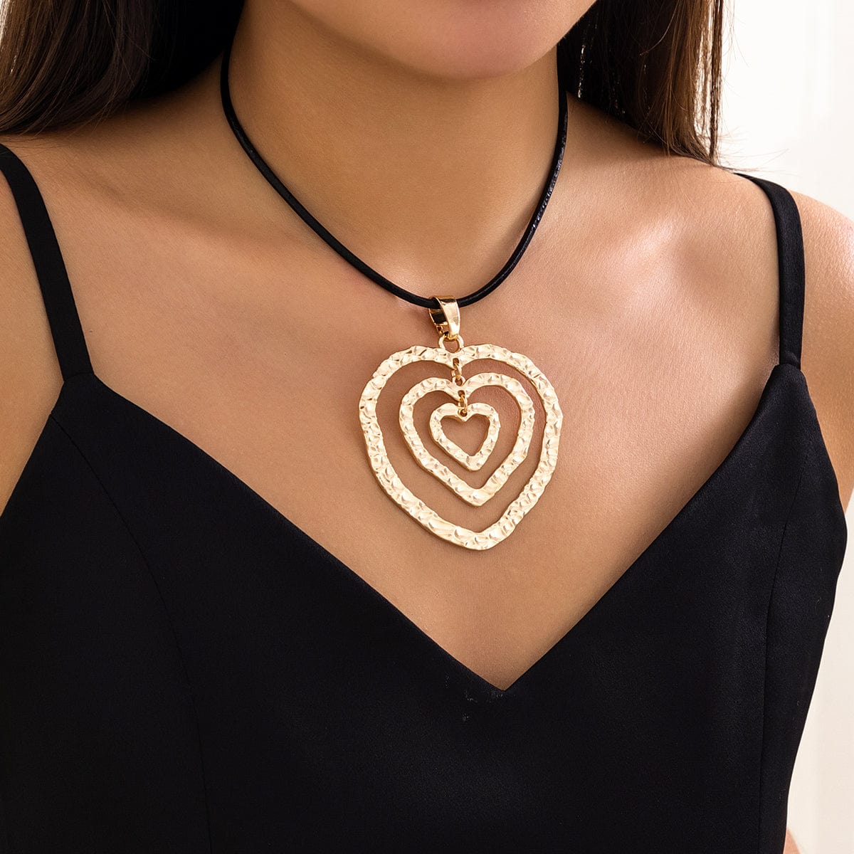 Chic PU Leather Triple Heart Pendant Necklace - ArtGalleryZen