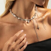 Chic Rhinestone Heart Pendant Pearl Irregular Beaded Chain Tassel Choker Necklace - ArtGalleryZen
