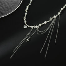 Chic Rhinestone Heart Pendant Pearl Irregular Beaded Chain Tassel Choker Necklace - ArtGalleryZen