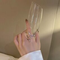 Chic Rhinestone Inlaid Adjustable Snake Statement Ring - ArtGalleryZen