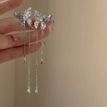 Chic Rhinestone Inlaid Butterfly Tassel Chain Earrings - ArtGalleryZen