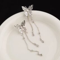 Chic Rhinestone Inlaid Butterfly Tassel Chain Earrings - ArtGalleryZen
