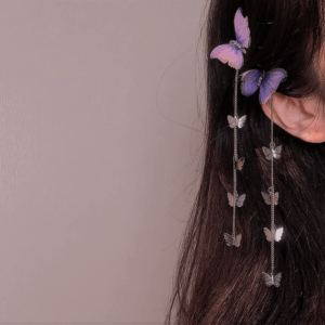 Chic Rhinestone Inlaid Gradient Butterfly Tassel Chain Hair Clip - ArtGalleryZen