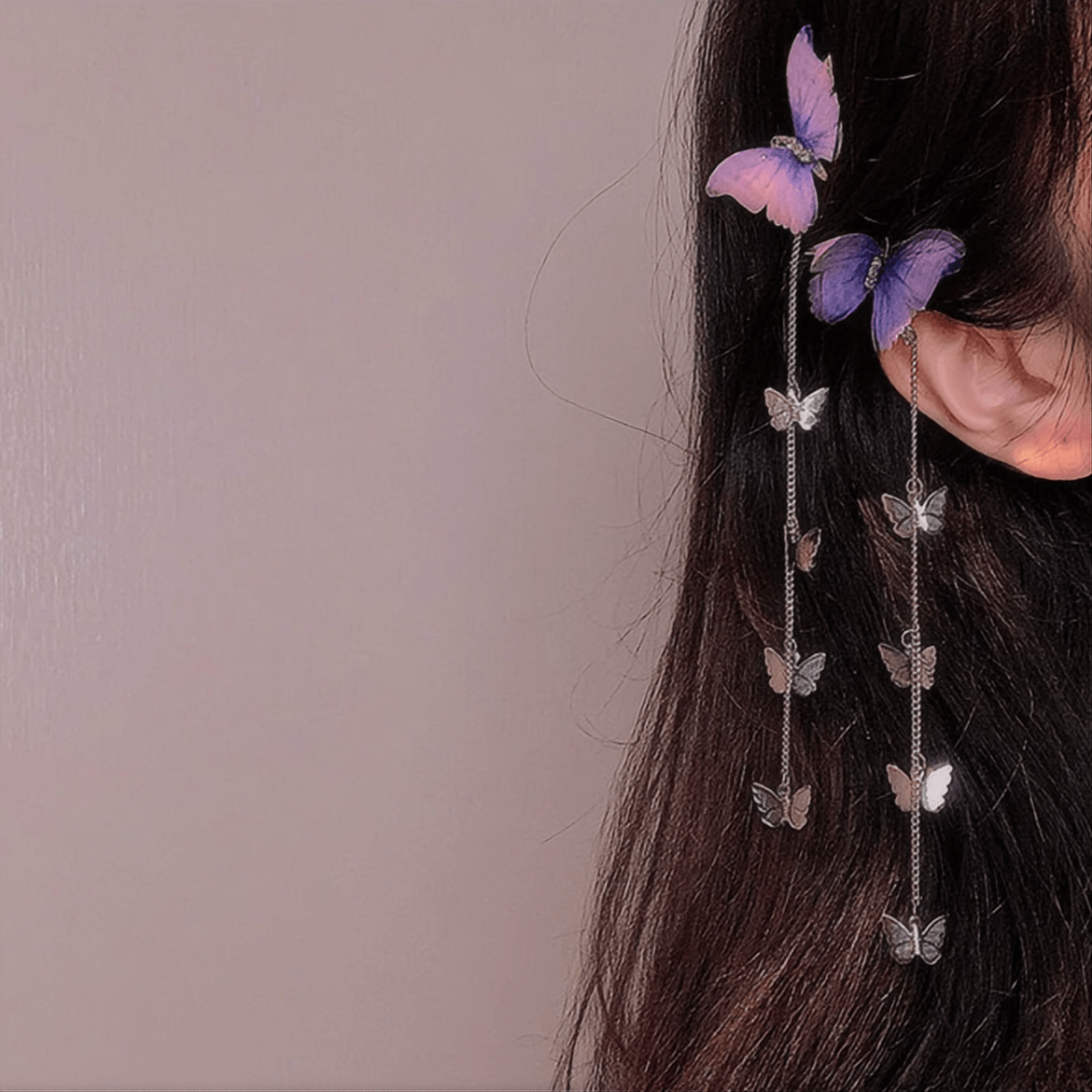 Chic Rhinestone Inlaid Gradient Butterfly Tassel Chain Hair Clip - ArtGalleryZen