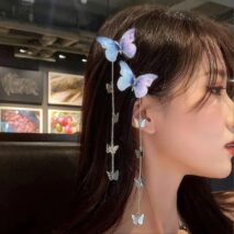 Chic Rhinestone Inlaid Gradient Butterfly Tassel Chain Hair Clip - ArtGalleryZen