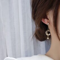 Chic Rhinestone Inlaid Moon Phase Dangle Earrings - ArtGalleryZen