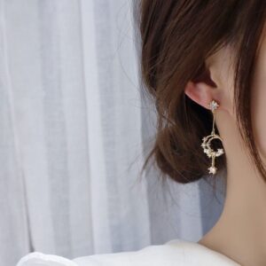 Chic Rhinestone Inlaid Moon Phase Dangle Earrings - ArtGalleryZen