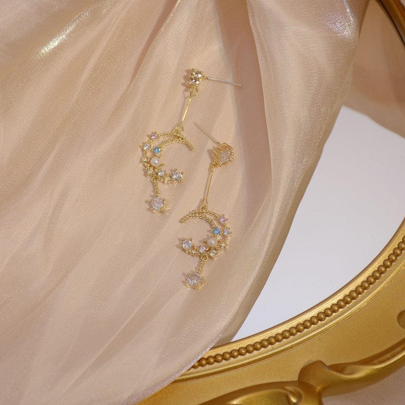 Chic Rhinestone Inlaid Moon Phase Dangle Earrings - ArtGalleryZen