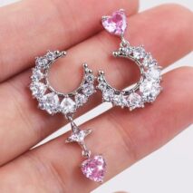 Chic Rhinestone Inlaid Moon Phase Star Heart Dangle Earrings - ArtGalleryZen