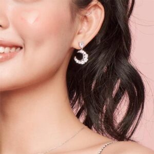 Chic Rhinestone Inlaid Moon Phase Star Heart Dangle Earrings - ArtGalleryZen