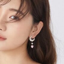 Chic Rhinestone Inlaid Moon Phase Star Heart Dangle Earrings - ArtGalleryZen