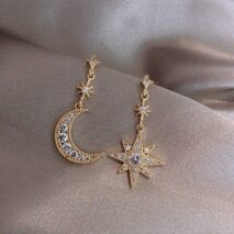 Chic Rhinestone Inlaid Moon Star Dangle Earrings - ArtGalleryZen