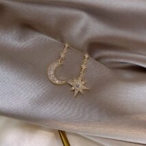 Chic Rhinestone Inlaid Moon Star Dangle Earrings - ArtGalleryZen