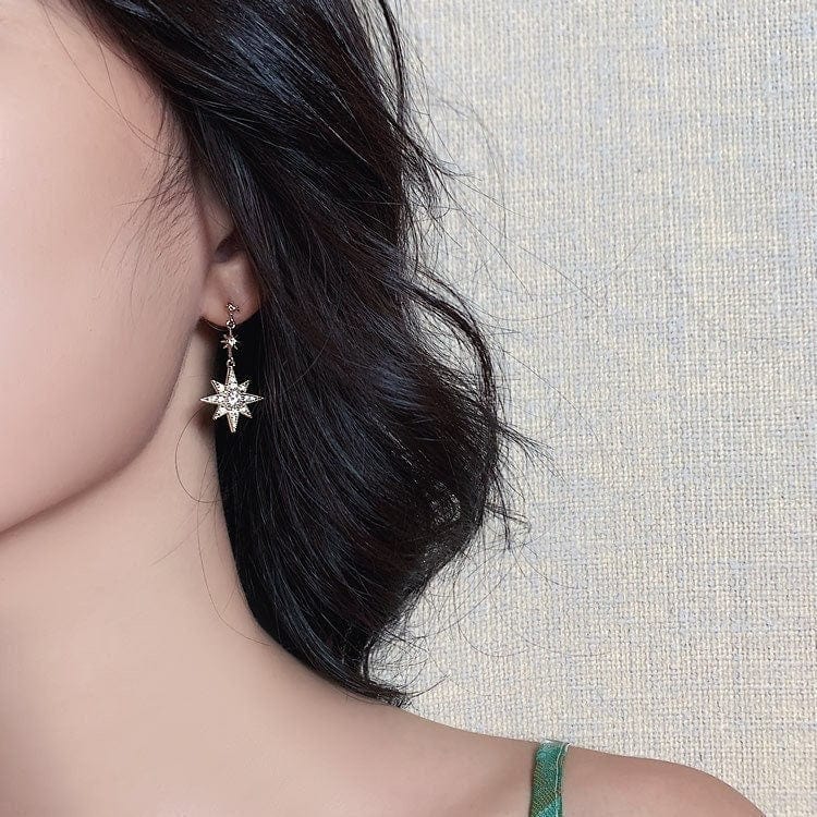 Chic Rhinestone Inlaid Moon Star Dangle Earrings - ArtGalleryZen