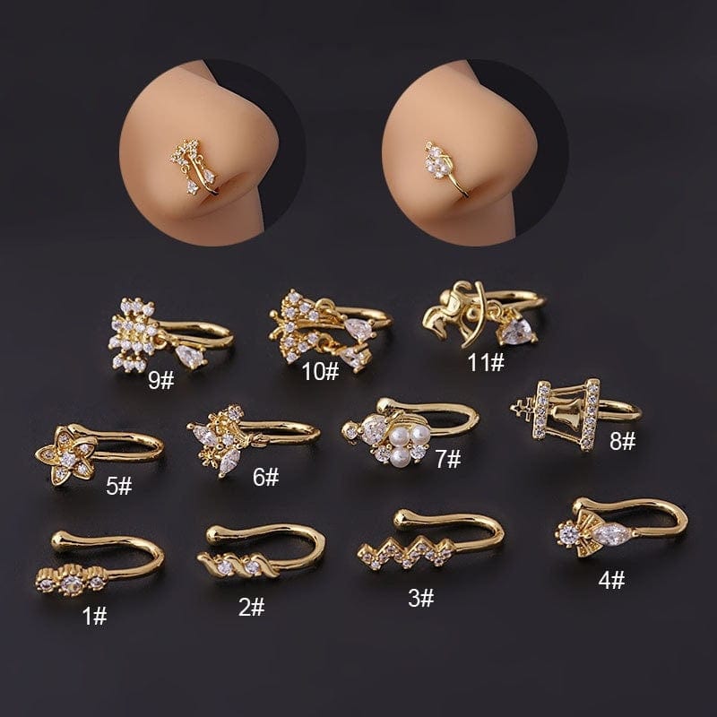 Chic Rhinestone Inlaid Non Piercing Nose Cuff Nose Ring - ArtGalleryZen