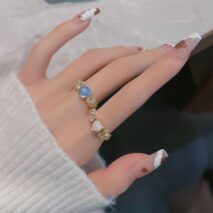 Chic Rhinestone Inlaid Opal Heart Ring - ArtGalleryZen