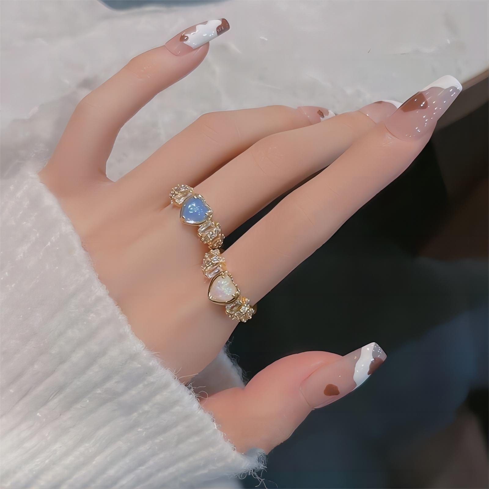 Chic Rhinestone Inlaid Opal Heart Ring - ArtGalleryZen