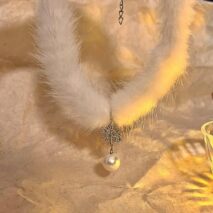 Chic Rhinestone Inlaid Snowflake Pearl Pendant Plush Chain Choker Necklace - ArtGalleryZen