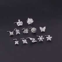Chic Rhinestone Inlaid Surgical Steel Nose Piercing Nose Stud - ArtGalleryZen