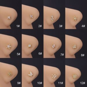 Chic Rhinestone Inlaid Surgical Steel Nose Piercing Nose Stud - ArtGalleryZen
