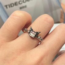Chic S925 Silver Enamel Sanrio Kuromi Ring - ArtGalleryZen