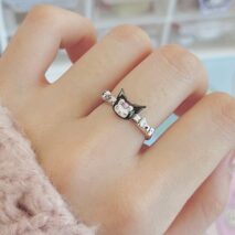 Chic S925 Silver Enamel Sanrio Kuromi Ring - ArtGalleryZen