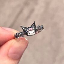 Chic S925 Silver Enamel Sanrio Kuromi Ring - ArtGalleryZen