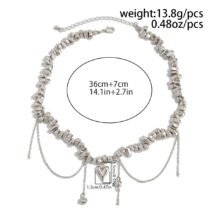 Chic Silver Tone Heart Chain Tassel Irregular Beaded Choker Necklace - ArtGalleryZen