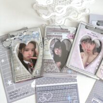 Chic Silver Tone Heart Star Mirror Kpop Keychain Photocard Holder - ArtGalleryZen
